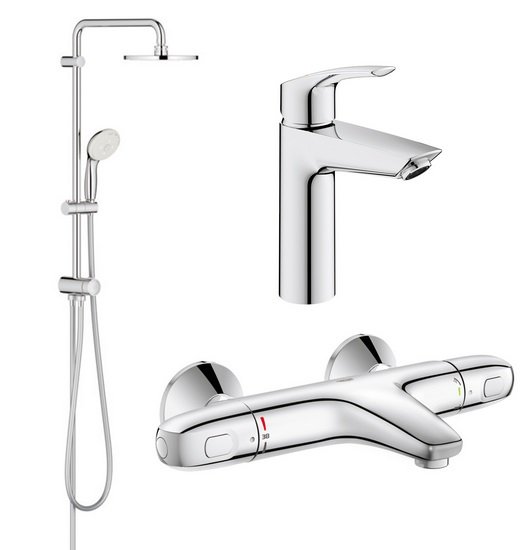 Комплект змішувачів для ванної Grohe Eurosmart New + Grohtherm 1000 з душовим набором хром UA34102TS0