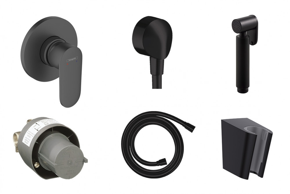 Гигиенический душ Hansgrohe Vernis Blend с лейкой Noken Round Black Matt 20220001