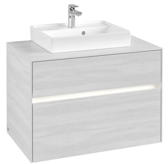 Тумба под раковину Villeroy & Boch Collaro 80х50 см с подсветкой ДСП белое дерево C069B0E8