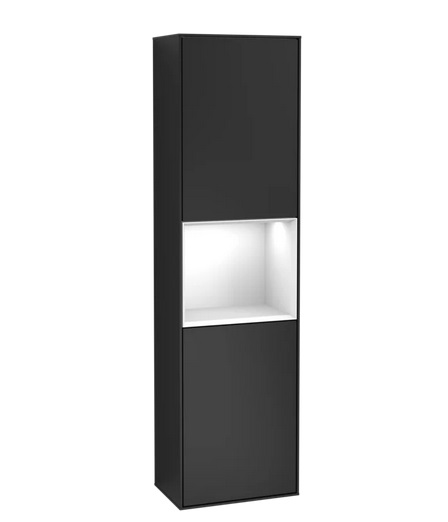 Пенал Villeroy & Boch Finion 41,8x151,6х27 см петли слева с подсветкой МДФ черный матовый лак/глянцевый белый лак F460GFPD