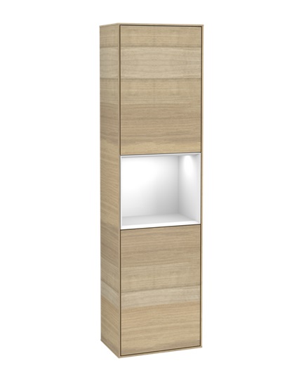 Пенал Villeroy & Boch Finion 41,8x151,6х27 см петли слева с подсветкой ДСП шпон дуба/глянцевый белый лак F460GFPC