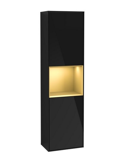 Пенал Villeroy & Boch Finion 41,8x151,6х27 см петлі зліва з підсвічуванням МДФ глянсовий чорний лак/золотий матовий лак F460HFPH