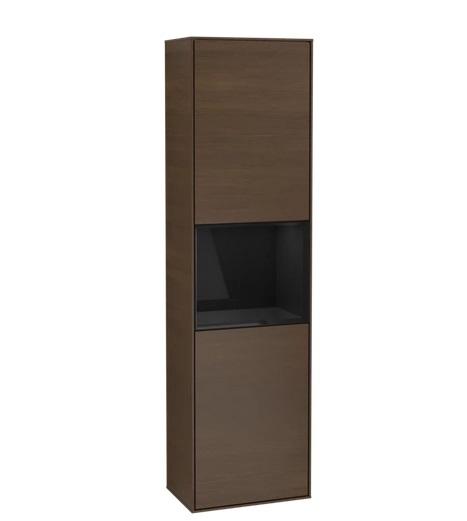 Пенал Villeroy & Boch Finion 41,8x151,6х27 см петлі зліва з підсвічуванням ДСП шпон волоського горіха/глянцевий чорний лак F460PHGN