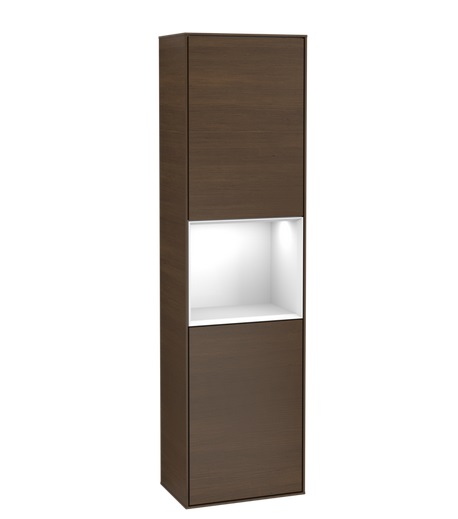 Пенал Villeroy & Boch Finion 41,8x151,6х27 см петли слева с подсветкой ДСП шпон грецкого ореха/глянцевый белый лак G460GFGN