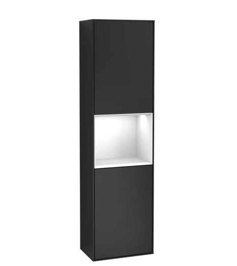 Пенал Villeroy & Boch Finion 41,8x151,6х27 см петлі зліва з підсвічуванням МДФ чорний матовий лак/глянсовий білий лак G460GFPD