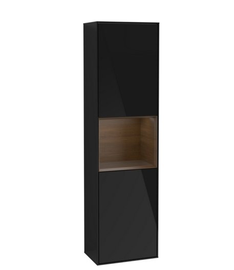 Пенал Villeroy & Boch Finion 41,8x151,6х27 см петлі праворуч із підсвічуванням МДФ глянсовий чорний лак/шпон волоського горіха G470GNPH