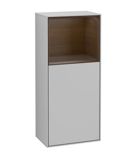 Шкафчик для ванной Villeroy & Boch Finion 41,8х93,6х27 см петли слева с подсветкой МДФ светло-серый матовый лак/шпон грецкого ореха F500GNGJ