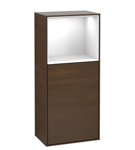 Шкафчик для ванной Villeroy & Boch Finion 41,8х93,6х27 см петли слева с подсветкой ДСП шпон грецкого ореха/глянцевый белый лак F500GFGN