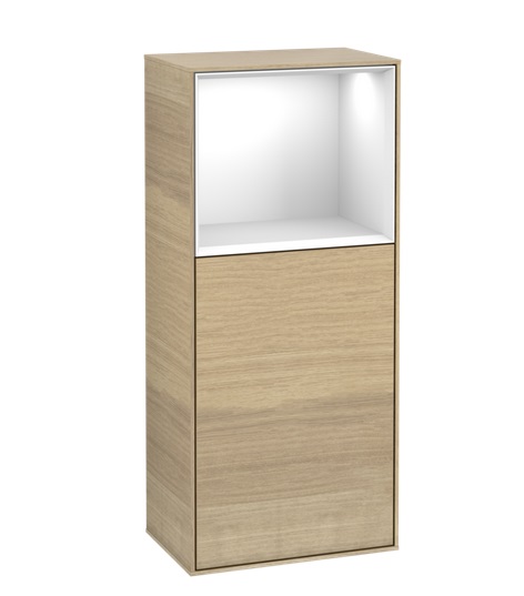 Шафка для ванної Villeroy & Boch Finion 41,8х93,6х27 см петлі зліва з підсвічуванням ДСП шпон дуба/глянсовий білий лак F500GFPC