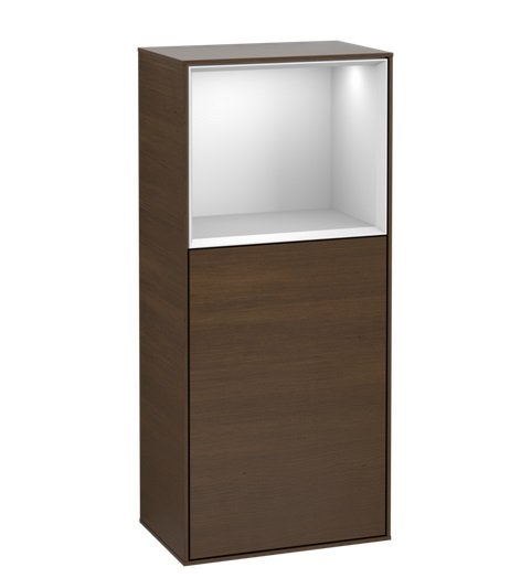 Шафка для ванної Villeroy & Boch Finion 41,8х93,6х27 см петлі зліва з підсвічуванням ДСП шпон волоського горіха/білий матовий лак F500MTGN