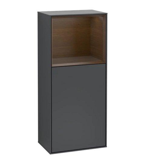 Шафка для ванної Villeroy & Boch Finion 41,8х93,6х27 см петлі зліва з підсвічуванням МДФ темно-синій матовий лак/шпон волоського горіха F500GNHG