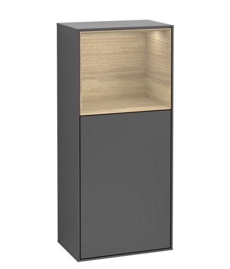 Шафка для ванної Villeroy & Boch Finion 41,8х93,6х27 см петлі зліва з підсвічуванням МДФ антрацит матовий лак/шпон дуба F500PCGK