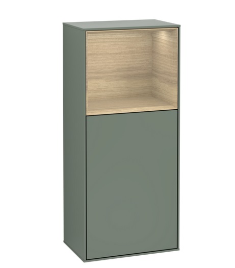 Шкафчик для ванной Villeroy & Boch Finion 41,8х93,6х27 см петли слева с подсветкой МДФ оливковый матовый лак/шпон дуба F500PCGM