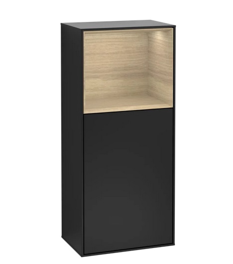 Шкафчик для ванной Villeroy & Boch Finion 41,8х93,6х27 см петли слева с подсветкой МДФ черный матовый лак/шпон дуба F500PCPD