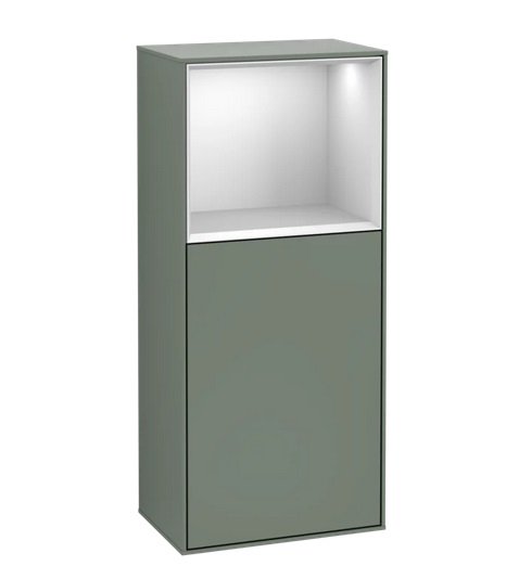 Шкафчик для ванной Villeroy & Boch Finion 41,8х93,6х27 см петли слева с подсветкой МДФ оливковый матовый лак/белый матовый лак F500MTGM
