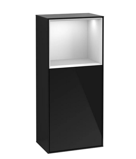 Шкафчик для ванной Villeroy & Boch Finion 41,8х93,6х27 см петли слева с подсветкой МДФ глянцевый черный лак/белый матовый лак F500MTPH