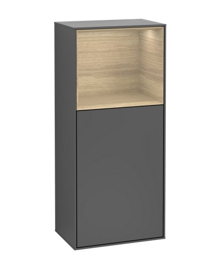 Шкафчик для ванной Villeroy & Boch Finion 41,8х93,6х27 см петли слева с подсветкой МДФ антрацит матовый лак/шпон дуба F500PCGK