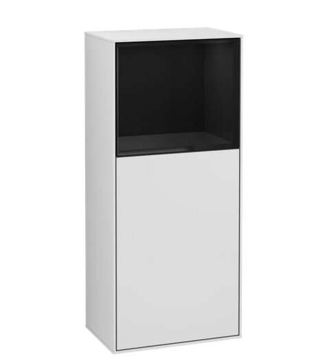 Шкафчик для ванной Villeroy & Boch Finion 41,8х93,6х27 см петли слева с подсветкой МДФ белый матовый лак/глянцевый черный лак F500PHMT
