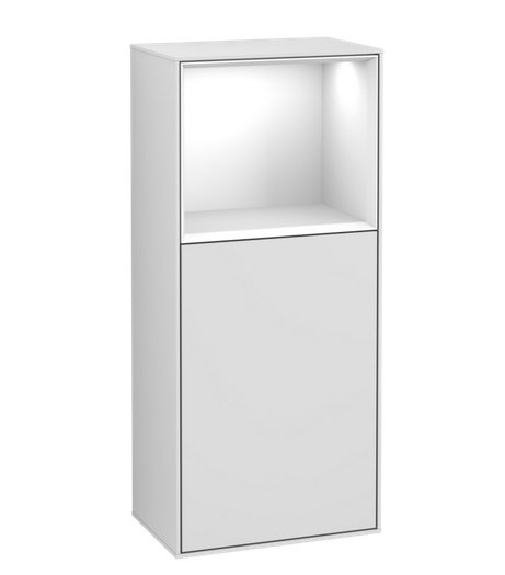 Шафка для ванної Villeroy & Boch Finion 41,8х93,6х27 см петлі зліва з підсвічуванням МДФ білий матовий лак/глянцевий білий лак G500GFMT