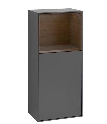Шкафчик для ванной Villeroy & Boch Finion 41,8х93,6х27 см петли слева с подсветкой МДФ антрацит матовый лак/шпон грецкого ореха G500GNGK