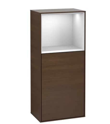 Шафка для ванної Villeroy & Boch Finion 41,8х93,6х27 см петлі зліва з підсвічуванням ДСП шпон волоського горіха/білий матовий лак G500MTGN