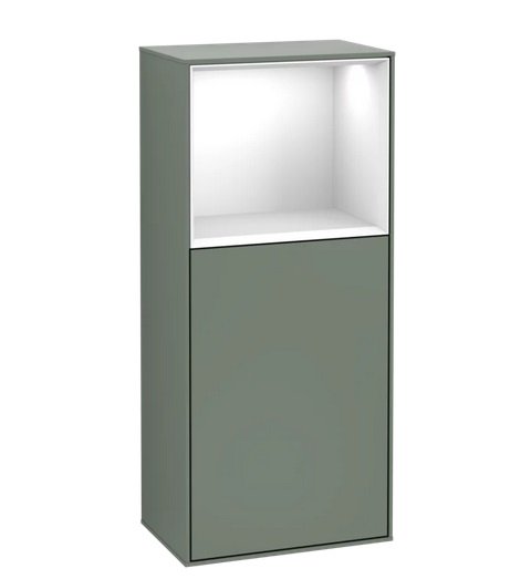 Шафка для ванної Villeroy & Boch Finion 41,8х93,6х27 см петлі зліва з підсвічуванням МДФ оливковий матовий лак/глянсовий білий лак G500GFGM