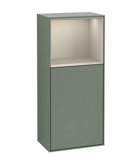 Шафка для ванної Villeroy & Boch Finion 41,8х93,6х27 см петлі зліва з підсвічуванням МДФ оливковий матовий лак/пісок матовий лак G500HHGM