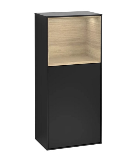 Шкафчик для ванной Villeroy & Boch Finion 41,8х93,6х27 см петли слева с подсветкой МДФ черный матовый лак/шпон дуба G500PCPD