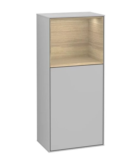 Шкафчик для ванной Villeroy & Boch Finion 41,8х93,6х27 см петли слева с подсветкой МДФ светло-серый матовый лак/шпон дуба G500PCGJ