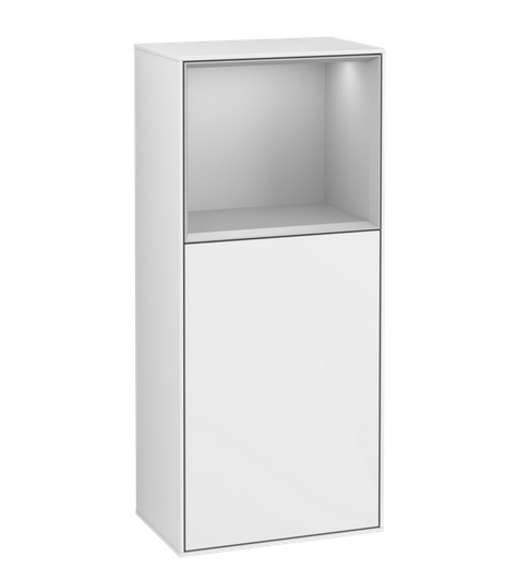 Шафка для ванної Villeroy & Boch Finion 41,8х93,6х27 см петлі праворуч з підсвічуванням МДФ глянсовий білий лак/світло-сірий матовий лак F510GJGF