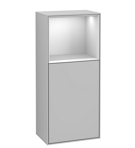 Шкафчик для ванной Villeroy & Boch Finion 41,8х93,6х27 см петли справа с подсветкой МДФ светло-серый матовый лак/белый матовый лак F510MTGJ