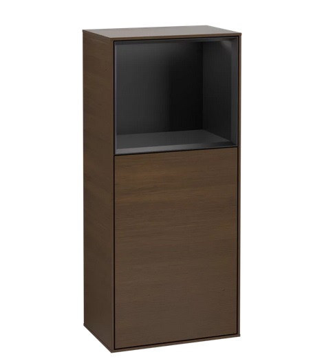 Шафка для ванної Villeroy & Boch Finion 41,8х93,6х27 см петлі праворуч з підсвічуванням ДСП шпон волоського горіха/чорний матовий лак F510PDGN