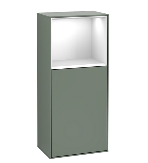 Шафка для ванної Villeroy & Boch Finion 41,8х93,6х27 см петлі праворуч з підсвічуванням МДФ оливковий матовий лак/глянсовий білий лак F510GFGM