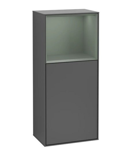 Шафка для ванної Villeroy & Boch Finion 41,8х93,6х27 см петлі праворуч з підсвічуванням МДФ антрацит матовий лак/оливковий матовий лак F510GMGK