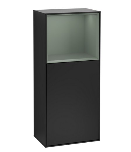 Шкафчик для ванной Villeroy & Boch Finion 41,8х93,6х27 см петли справа с подсветкой МДФ черный матовый лак/оливковый матовый лак F510GMPD