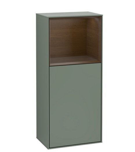 Шкафчик для ванной Villeroy & Boch Finion 41,8х93,6х27 см петли справа с подсветкой МДФ оливковый матовый лак/шпон грецкого ореха F510GNGM