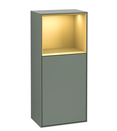 Шафка для ванної Villeroy & Boch Finion 41,8х93,6х27 см петлі праворуч з підсвічуванням МДФ оливковий матовий лак/золотий матовий лак F510HFGM