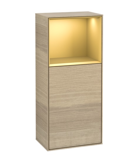 Шкафчик для ванной Villeroy & Boch Finion 41,8х93,6х27 см петли справа с подсветкой ДСП шпон дуба/золотой матовый лак F510HFPC