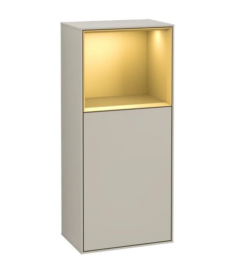 Шкафчик для ванной Villeroy & Boch Finion 41,8х93,6х27 см петли справа с подсветкой МДФ песок матовый лак/золотой матовый лак F510HFHH