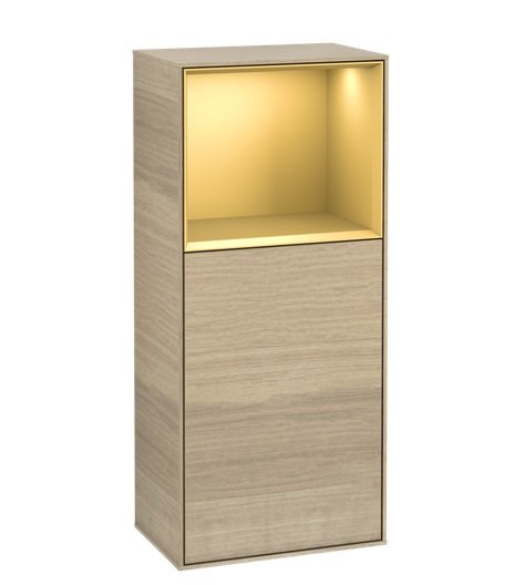 Шафка для ванної Villeroy & Boch Finion 41,8х93,6х27 см петлі праворуч з підсвічуванням ДСП шпон дуба/золотий матовий лак F510HFPC