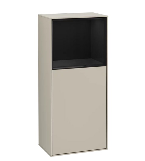 Шкафчик для ванной Villeroy & Boch Finion 41,8х93,6х27 см петли справа с подсветкой МДФ песок матовый лак/глянцевый черный лак F510PHHH