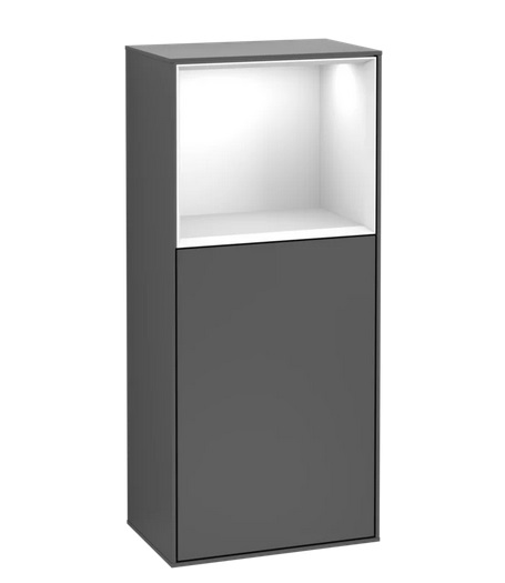 Шкафчик для ванной Villeroy & Boch Finion 41,8х93,6х27 см петли справа с подсветкой МДФ антрацит матовый лак/глянцевый белый лак G510GFGK