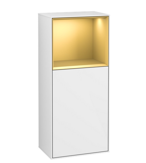 Шкафчик для ванной Villeroy & Boch Finion 41,8х93,6х27 см петли справа с подсветкой МДФ глянцевый белый лак/золотой матовый лак G510HFGF