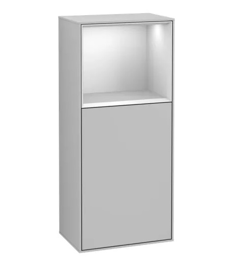 Шкафчик для ванной Villeroy & Boch Finion 41,8х93,6х27 см петли справа с подсветкой МДФ светло-серый матовый лак/белый матовый лак G510MTGJ