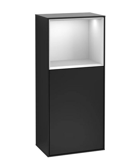 Шкафчик для ванной Villeroy & Boch Finion 41,8х93,6х27 см петли справа с подсветкой МДФ черный матовый лак/белый матовый лак G510MTPD