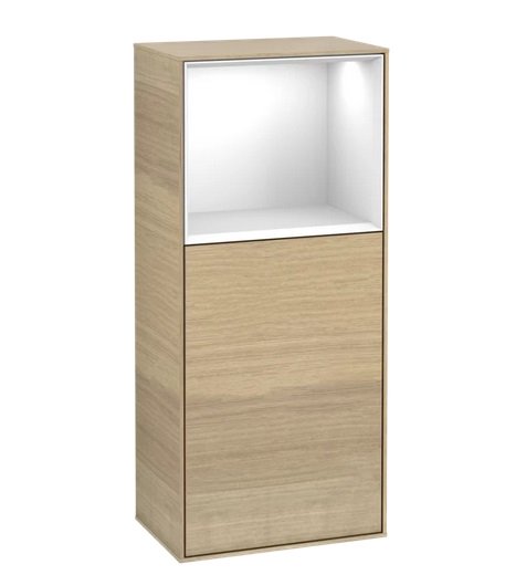 Шкафчик для ванной Villeroy & Boch Finion 41,8х93,6х27 см петли справа с подсветкой ДСП шпон дуба/глянцевый белый лак G510GFPC