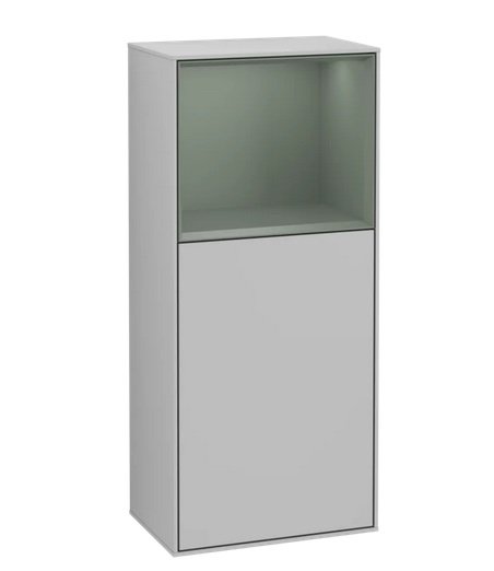 Шкафчик для ванной Villeroy & Boch Finion 41,8х93,6х27 см петли справа с подсветкой МДФ светло-серый матовый лак/оливковый матовый лак G510GMGJ
