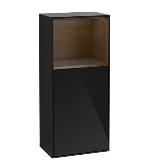 Шкафчик для ванной Villeroy & Boch Finion 41,8х93,6х27 см петли справа с подсветкой МДФ глянцевый черный лак/шпон грецкого ореха G510GNPH