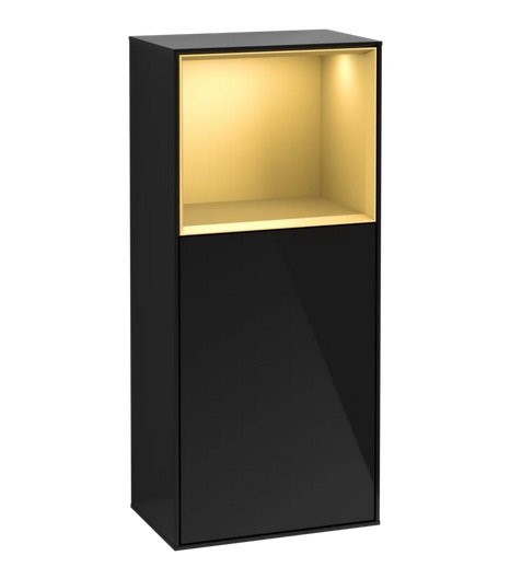 Шкафчик для ванной Villeroy & Boch Finion 41,8х93,6х27 см петли справа с подсветкой МДФ глянцевый черный лак/золотой матовый лак G510HFPH