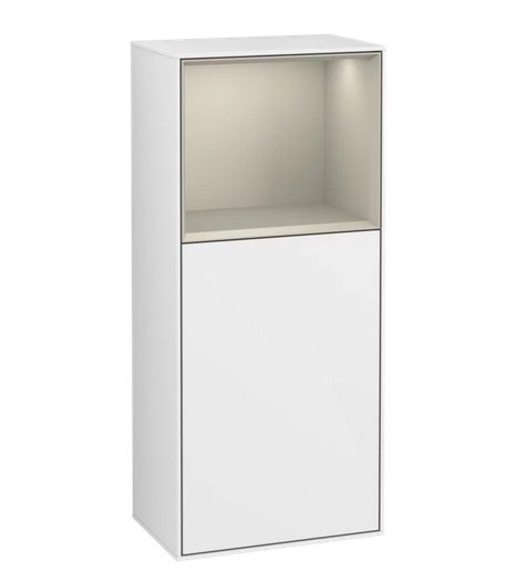 Шкафчик для ванной Villeroy & Boch Finion 41,8х93,6х27 см петли справа с подсветкой МДФ глянцевый белый лак/песок матовый лак G510HHGF